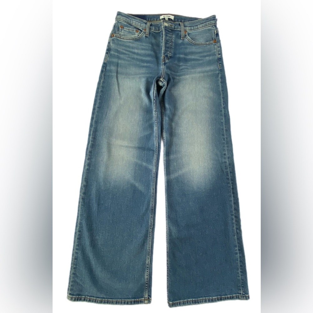 Re/done 70s mid Rise Stove Pipe  wide leg jeans size 28 - Picture 4 of 12